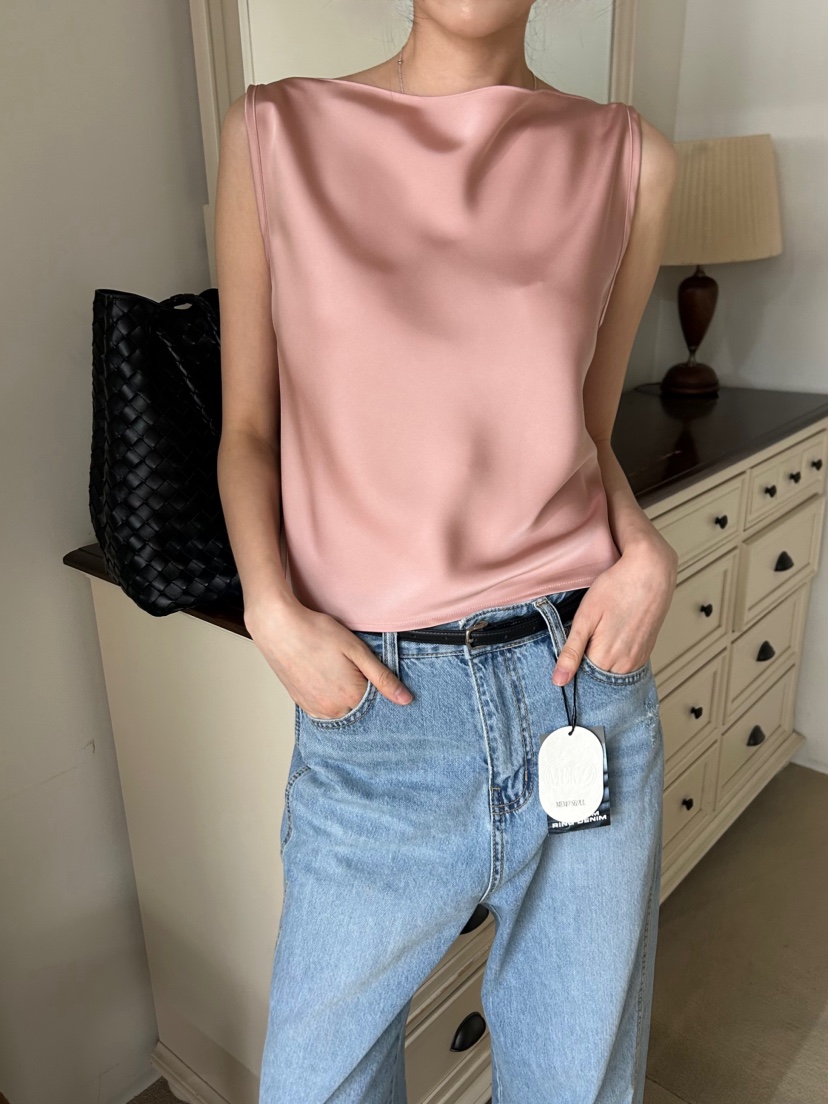 ME MO韓國代購女士新款熱賣時尚推薦人氣休閑吊帶背心緞面ME MO吊帶/背心