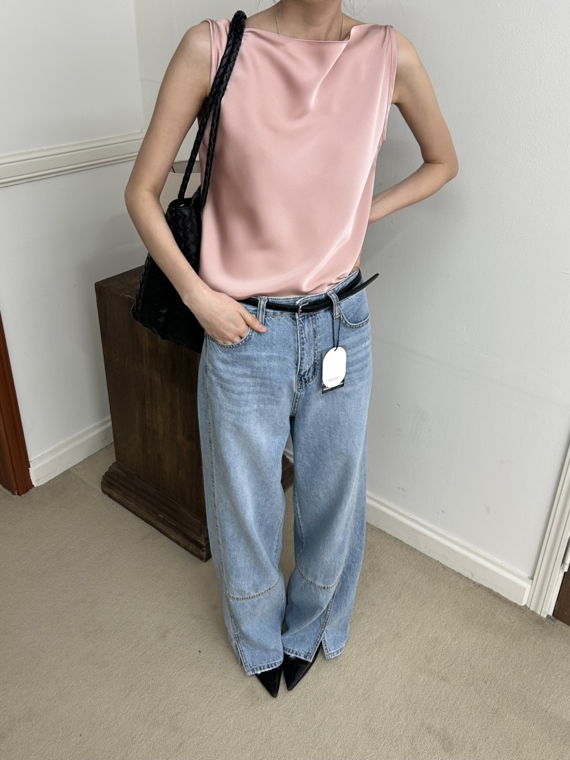 ME MO韓國代購女士新款熱賣時尚推薦人氣休閑吊帶背心緞面ME MO吊帶/背心