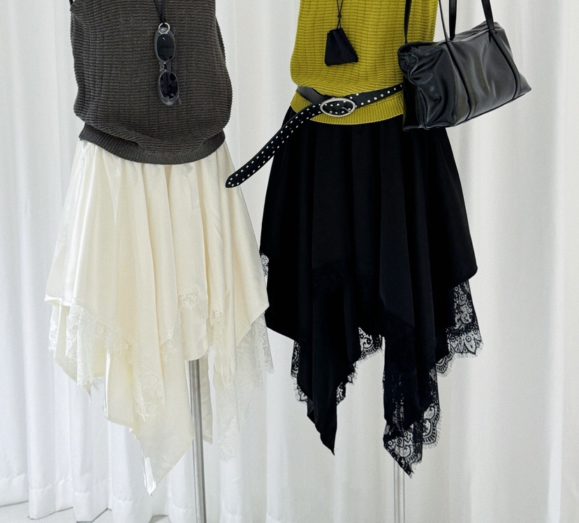 SYMBOL韓國直郵女裝新品休閑職業半身裙中短裙不對稱蕾絲SYMBOL半身裙/中短裙