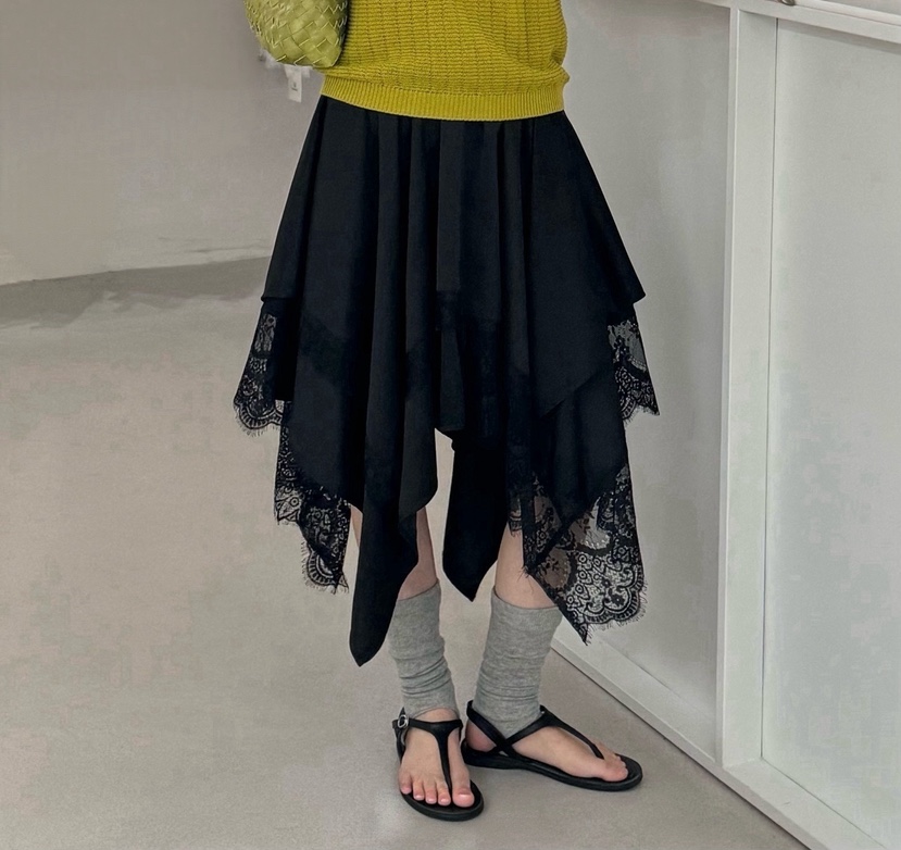 SYMBOL韓國直郵女裝新品休閑職業半身裙中短裙不對稱蕾絲SYMBOL半身裙/中短裙圖色2