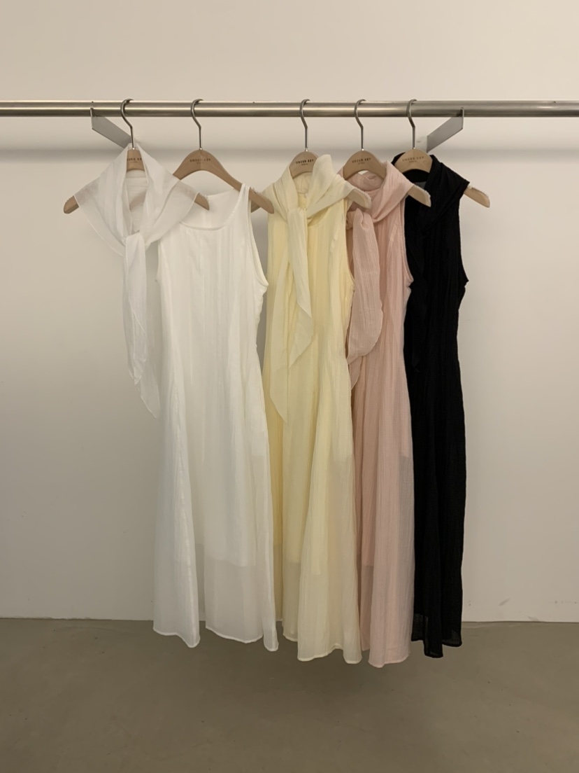 UNDER KEY韓國直郵女士新品時尚熱賣推薦連衣裙含圍巾天絲UNDER KEY連衣裙