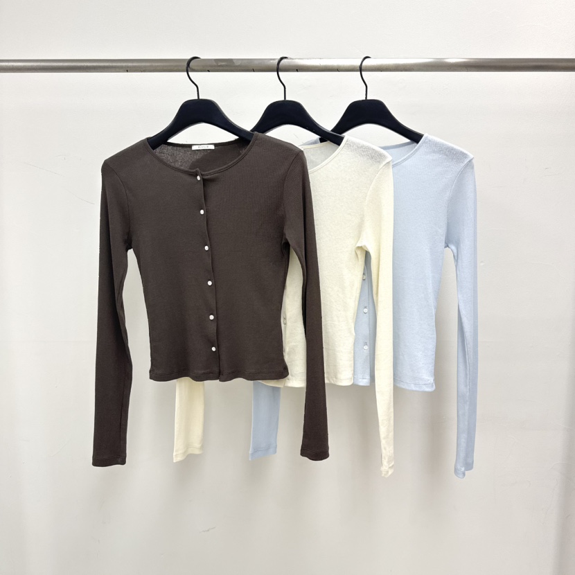 RIVER韓國直郵實拍女裝新款推薦休閑時尚長袖T恤棉質開衫WATER/RIVER長袖T恤