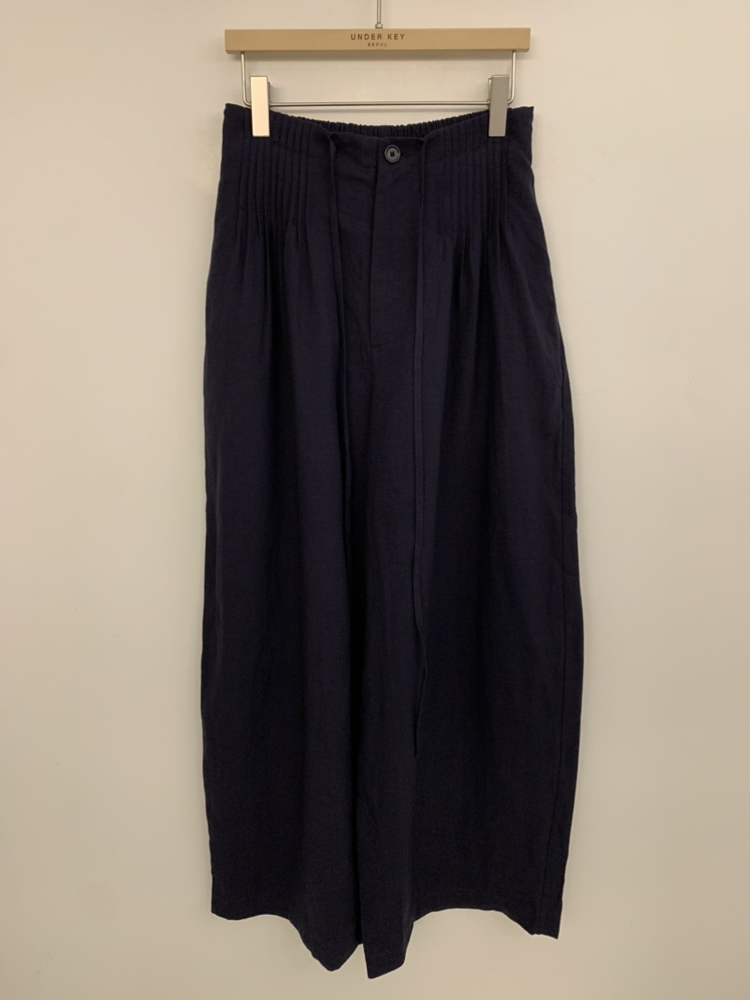 UNDER KEY韓國東大門代購女裝新品時尚休閑褲亞麻布褶裥UNDER KEY休閑褲圖色2深藍色