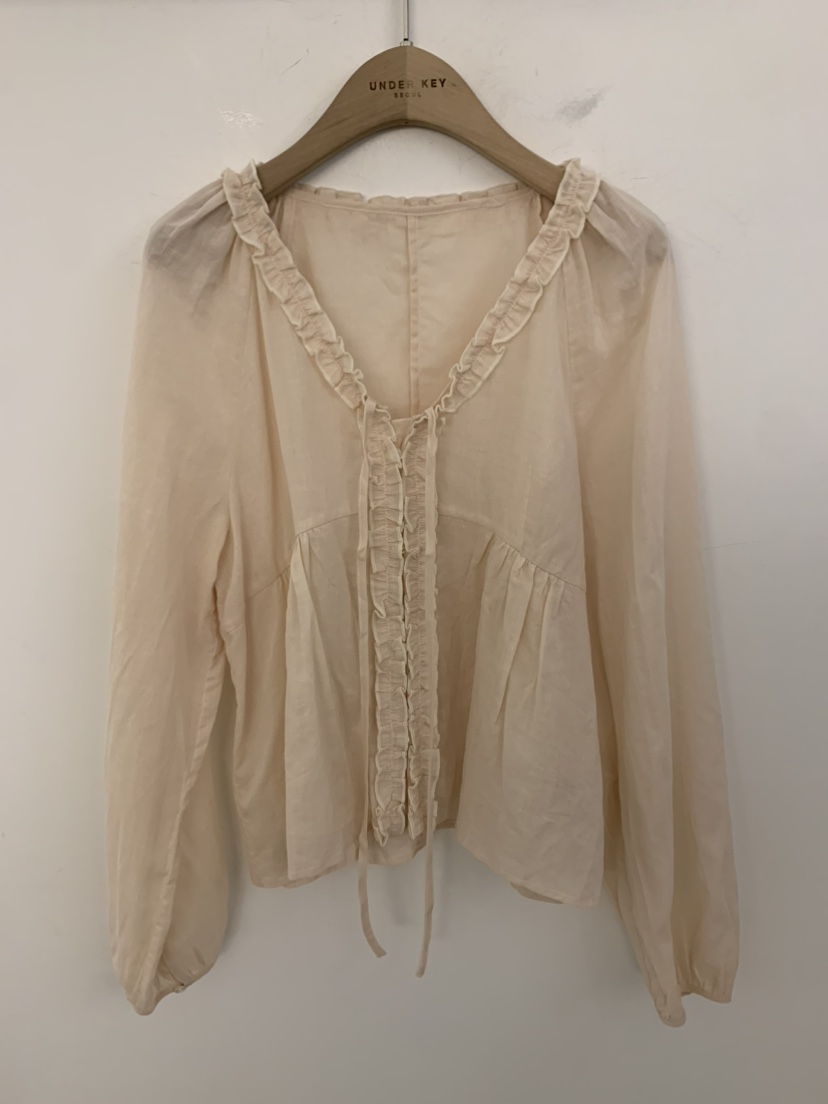 UNDER KEY韓國東大門直郵女士新款時尚襯衫蕾絲衫亞麻布UNDER KEY襯衫/蕾絲衫圖色1