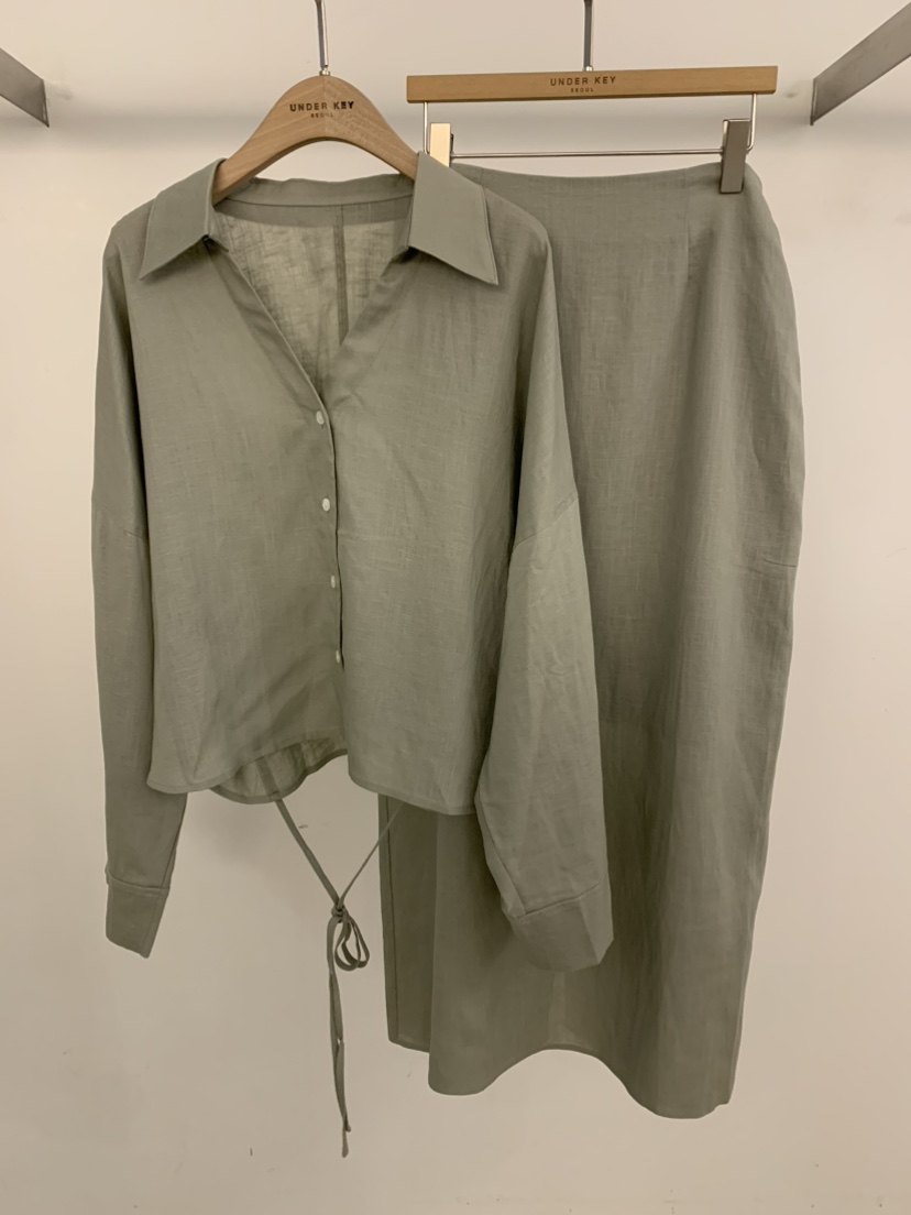 UNDER KEY韓國代購女裝新款休閑推薦時尚熱賣套裝亞麻布UNDER KEY套裝圖色1