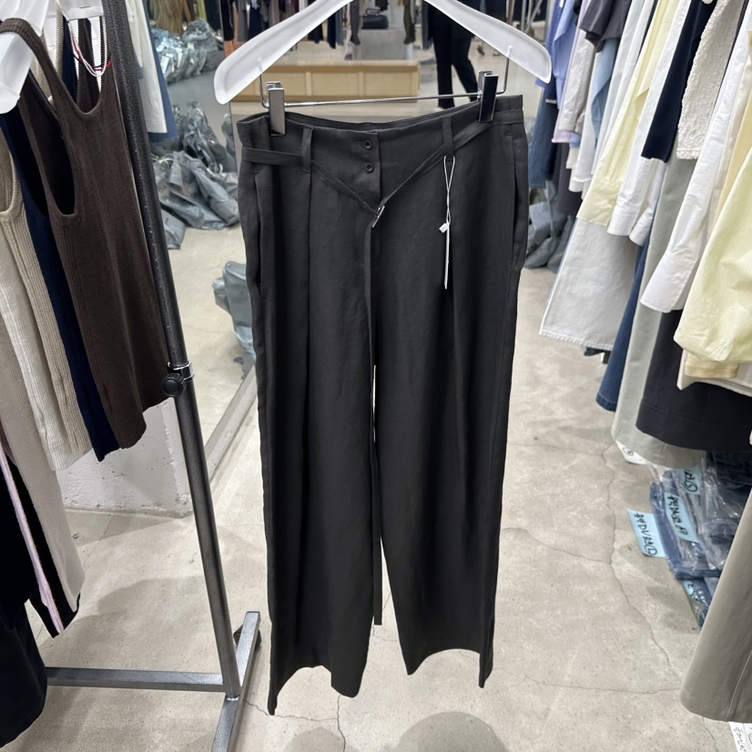 HELVETICA韓國東大門直郵女士新款人氣熱賣休閑褲含腰帶亞麻HELVETICA休閑褲圖色2墨色