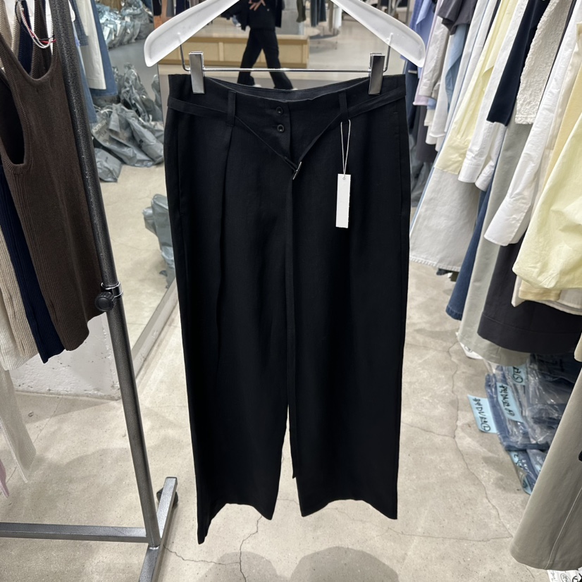 HELVETICA韓國東大門直郵女士新款人氣熱賣休閑褲含腰帶亞麻HELVETICA休閑褲圖色3黑色