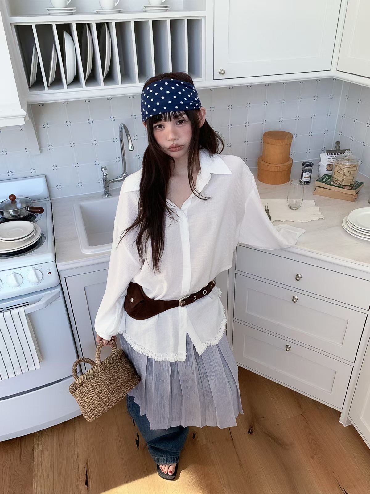 PEETS韓國東大門代購女士新款時尚推薦襯衫蕾絲衫不含腰包PEETS襯衫/蕾絲衫