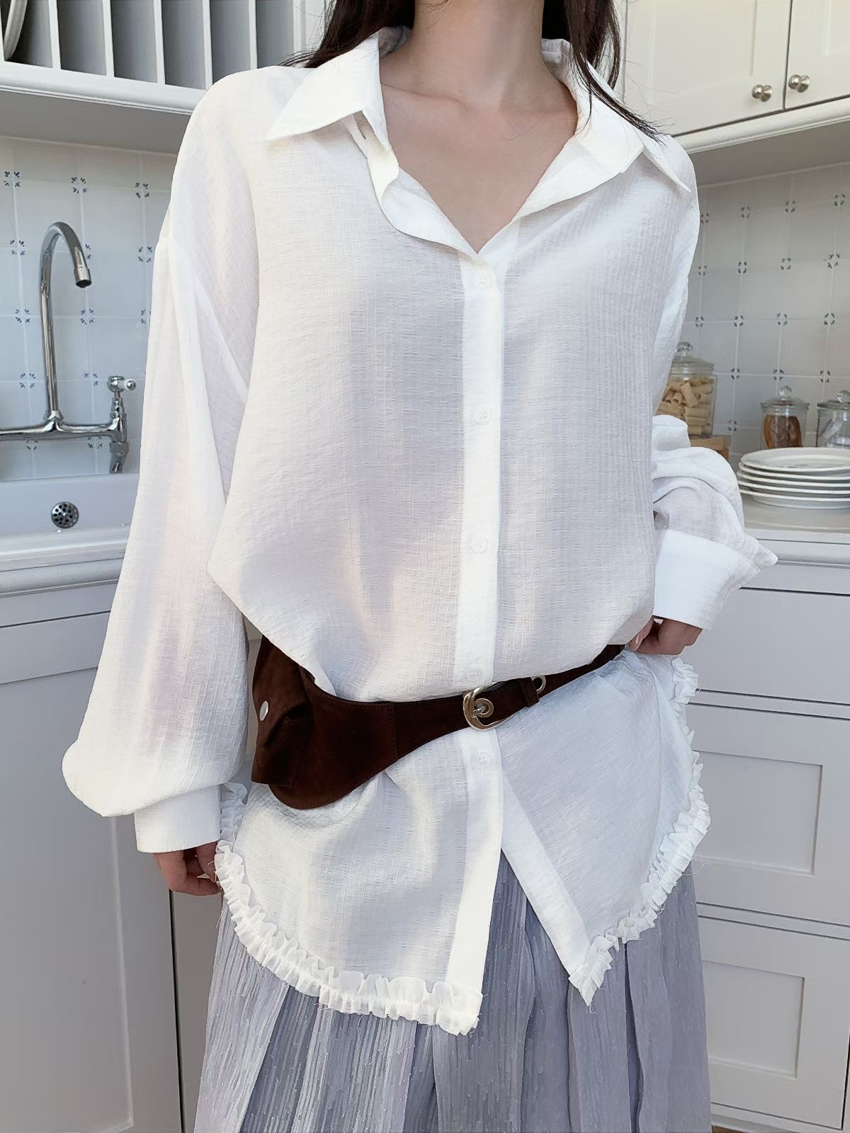 PEETS韓國東大門代購女士新款時尚推薦襯衫蕾絲衫不含腰包PEETS襯衫/蕾絲衫圖色1