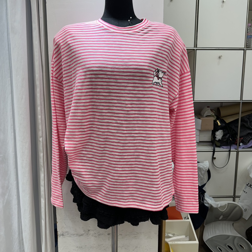 DE LINE韓國直郵實拍女裝新品推薦26春夏長袖T恤亞麻條紋DE LINE長袖T恤圖色2