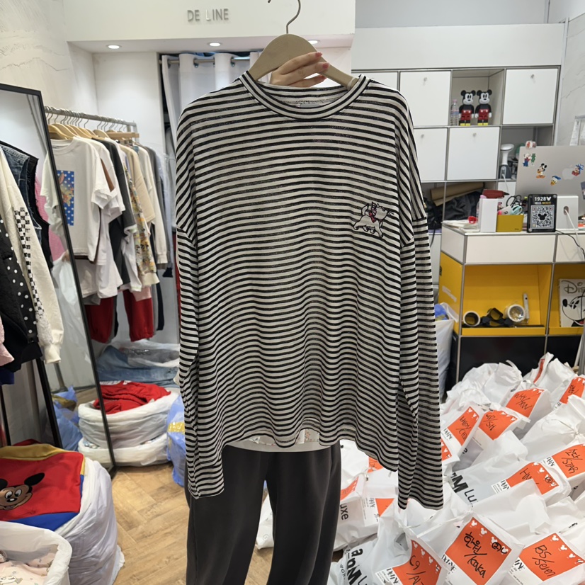DE LINE韓國直郵實拍女裝新品推薦26春夏長袖T恤亞麻條紋DE LINE長袖T恤圖色3