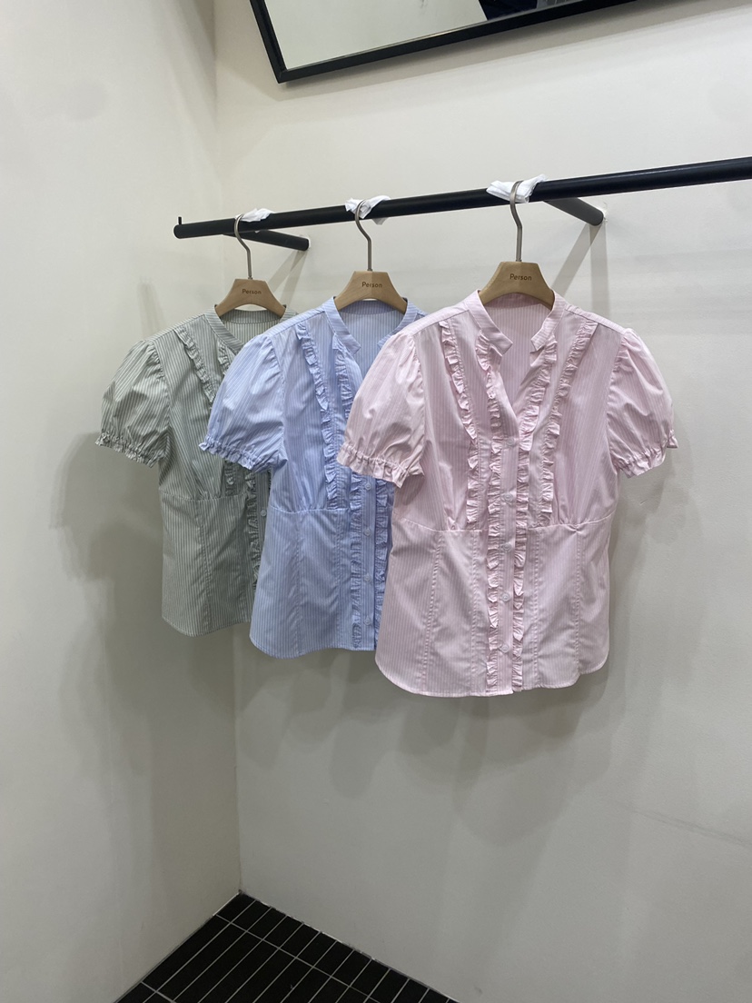 PERSON韓國東大門直郵女裝新款26春夏襯衫蕾絲衫荷葉邊V領PERSON襯衫/蕾絲衫