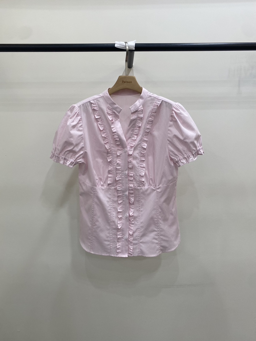 PERSON韓國東大門直郵女裝新款26春夏襯衫蕾絲衫荷葉邊V領PERSON襯衫/蕾絲衫圖色1