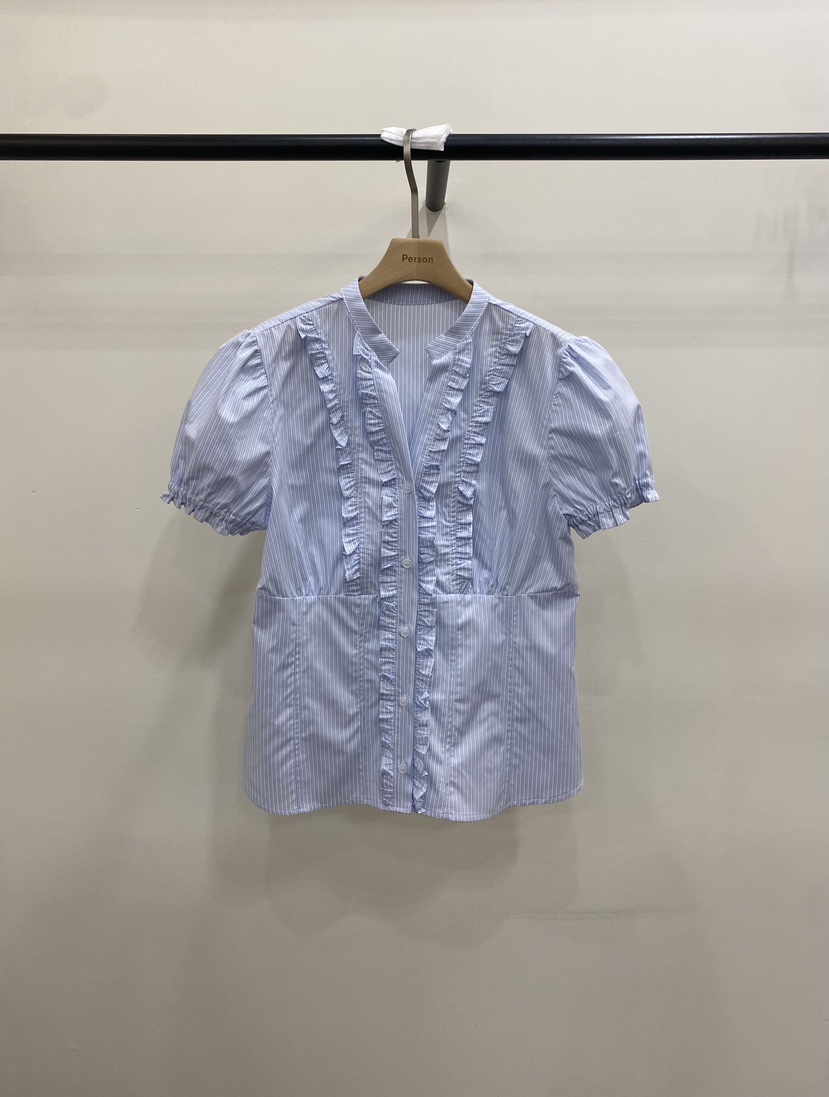 PERSON韓國東大門直郵女裝新款26春夏襯衫蕾絲衫荷葉邊V領PERSON襯衫/蕾絲衫圖色2