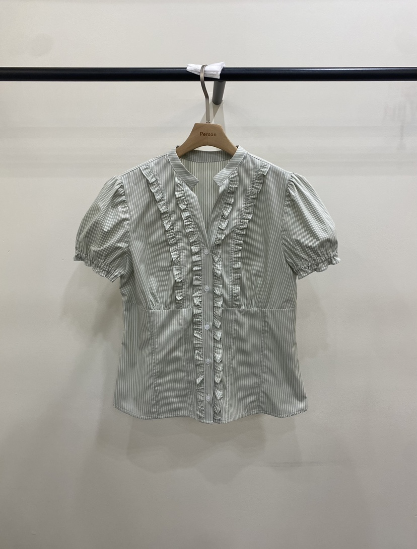 PERSON韓國東大門直郵女裝新款26春夏襯衫蕾絲衫荷葉邊V領PERSON襯衫/蕾絲衫圖色3