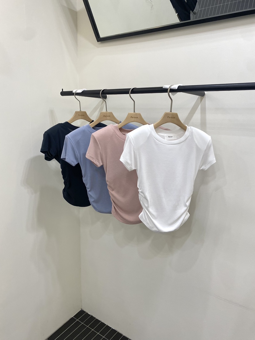 PERSON韓國代購女士新款推薦人氣休閑熱賣26春夏職業T恤褶皺PERSONT恤圖色4左二色