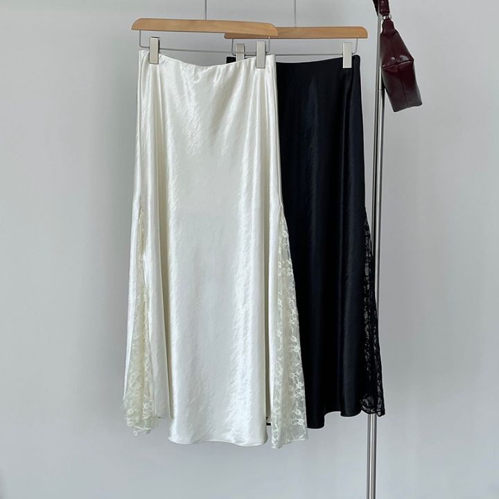 STAY HERE韓國東大門直郵女士新款人氣時尚長裙蕾絲緞面STAY HERE長裙