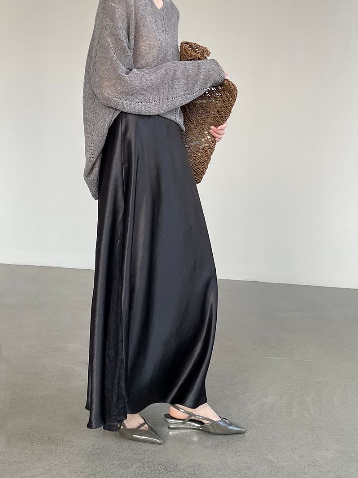 STAY HERE韓國東大門直郵女士新款人氣時尚長裙蕾絲緞面STAY HERE長裙