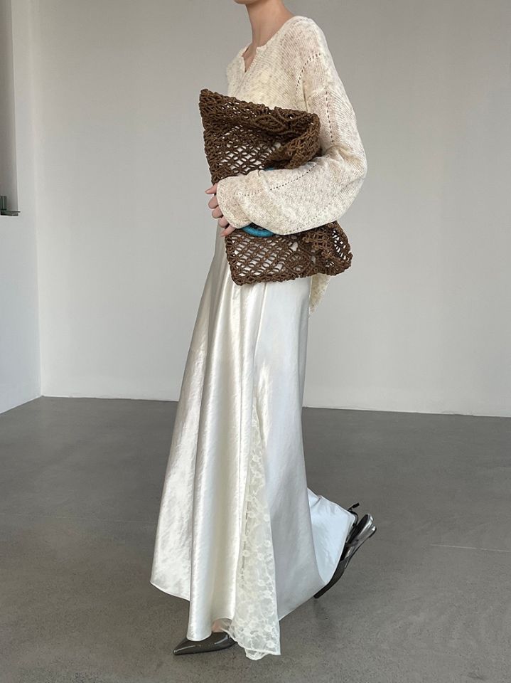 STAY HERE韓國東大門直郵女士新款人氣時尚長裙蕾絲緞面STAY HERE長裙