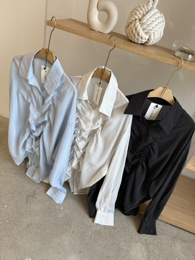 JIMMY韓國東大門直郵女裝新款休閑時尚26春夏襯衫蕾絲衫褶皺JIMMY/REMAKE襯衫/蕾絲衫