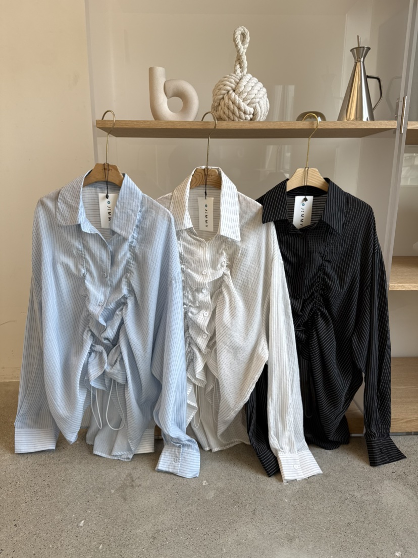 JIMMY韓國東大門直郵女裝新款休閑時尚26春夏襯衫蕾絲衫褶皺JIMMY/REMAKE襯衫/蕾絲衫