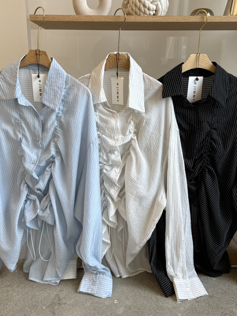 JIMMY韓國東大門直郵女裝新款休閑時尚26春夏襯衫蕾絲衫褶皺JIMMY/REMAKE襯衫/蕾絲衫