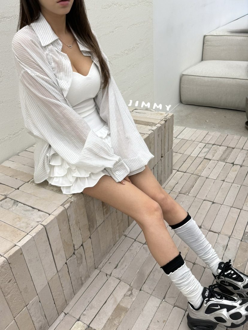 JIMMY韓國東大門直郵女裝新款休閑時尚26春夏襯衫蕾絲衫褶皺JIMMY/REMAKE襯衫/蕾絲衫