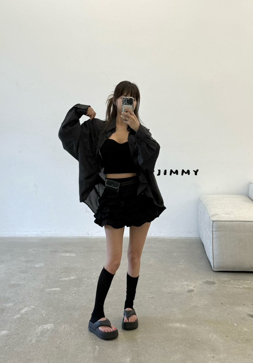 JIMMY韓國東大門直郵女裝新款休閑時尚26春夏襯衫蕾絲衫褶皺JIMMY/REMAKE襯衫/蕾絲衫