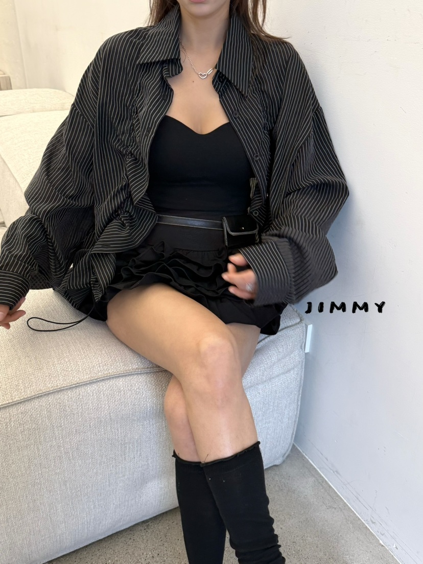 JIMMY韓國東大門直郵女裝新款休閑時尚26春夏襯衫蕾絲衫褶皺JIMMY/REMAKE襯衫/蕾絲衫