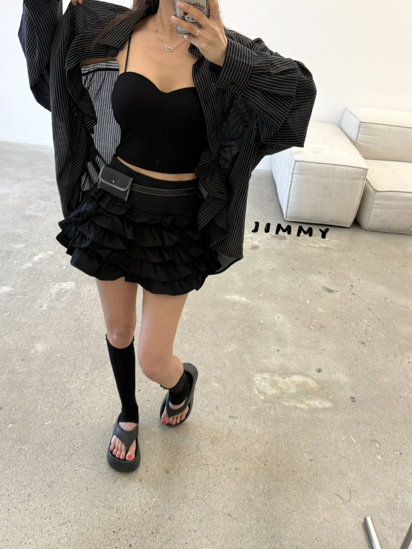 JIMMY韓國東大門直郵女裝新款休閑時尚26春夏襯衫蕾絲衫褶皺JIMMY/REMAKE襯衫/蕾絲衫