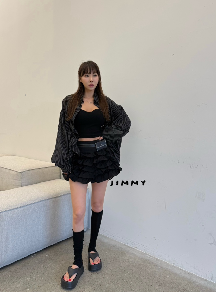 JIMMY韓國東大門直郵女裝新款休閑時尚26春夏襯衫蕾絲衫褶皺JIMMY/REMAKE襯衫/蕾絲衫