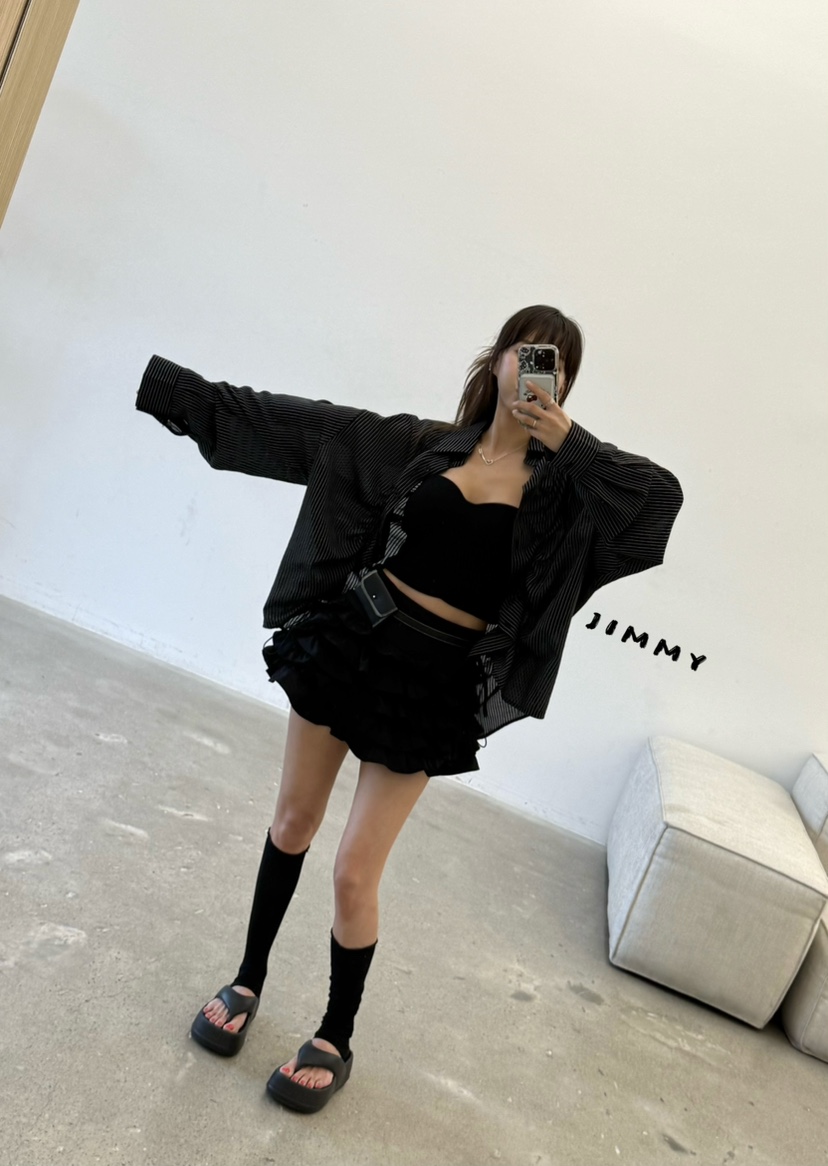 JIMMY韓國東大門直郵女裝新款休閑時尚26春夏襯衫蕾絲衫褶皺JIMMY/REMAKE襯衫/蕾絲衫