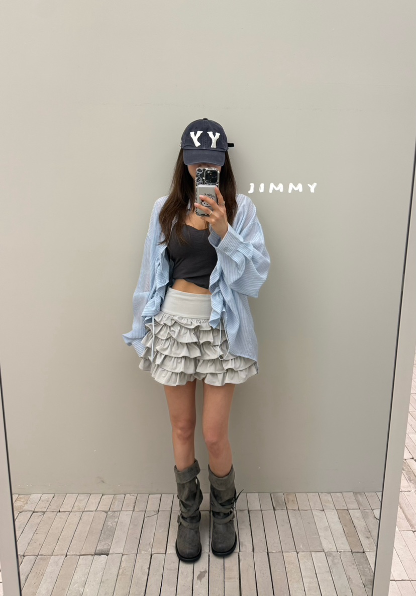 JIMMY韓國東大門直郵女裝新款休閑時尚26春夏襯衫蕾絲衫褶皺JIMMY/REMAKE襯衫/蕾絲衫