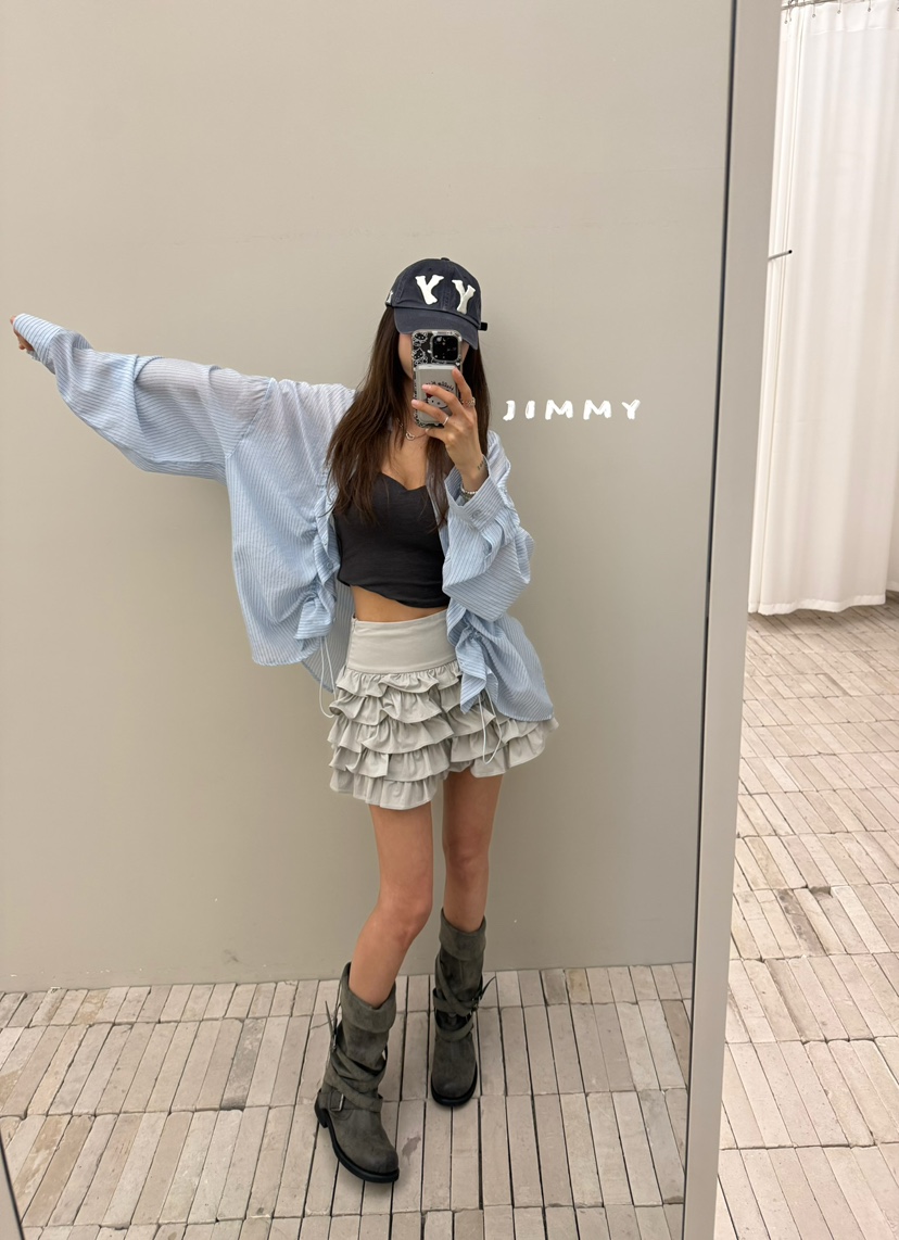 JIMMY韓國東大門直郵女裝新款休閑時尚26春夏襯衫蕾絲衫褶皺JIMMY/REMAKE襯衫/蕾絲衫