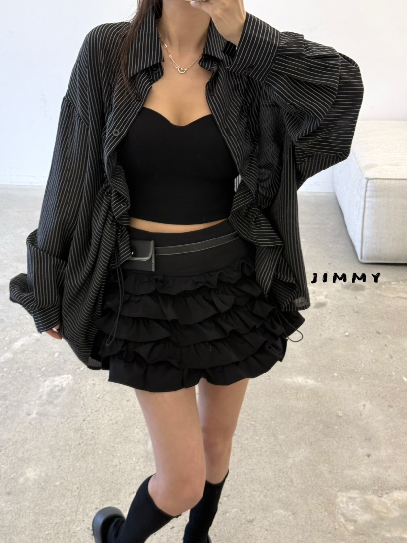 JIMMY韓國東大門直郵女裝新款休閑時尚26春夏襯衫蕾絲衫褶皺JIMMY/REMAKE襯衫/蕾絲衫圖色1