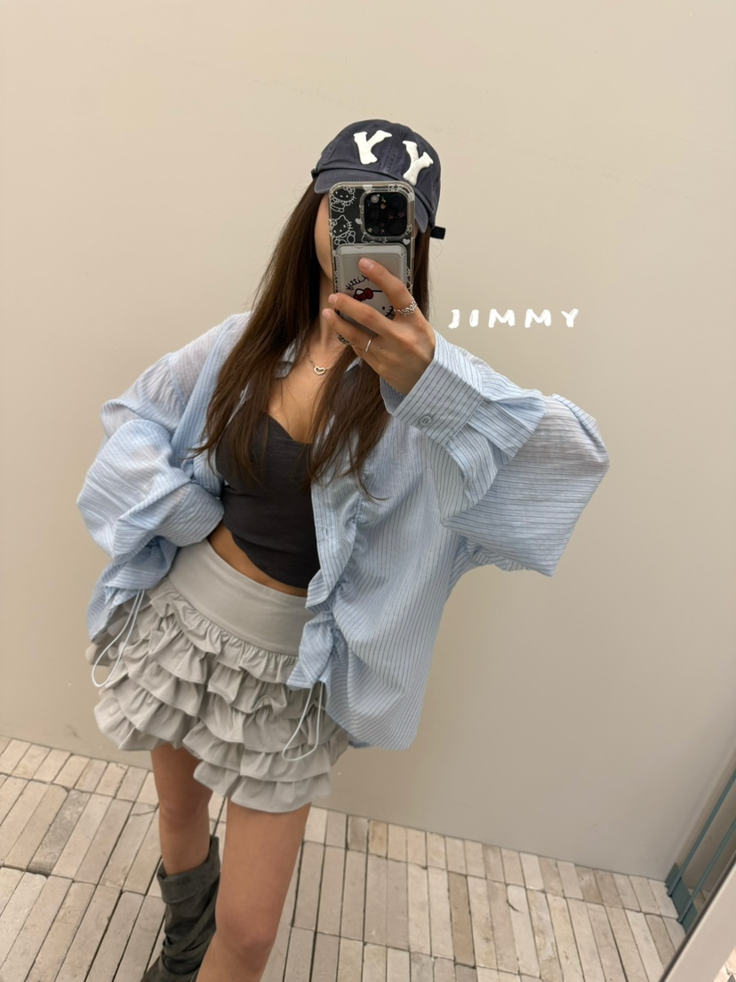 JIMMY韓國東大門直郵女裝新款休閑時尚26春夏襯衫蕾絲衫褶皺JIMMY/REMAKE襯衫/蕾絲衫圖色2