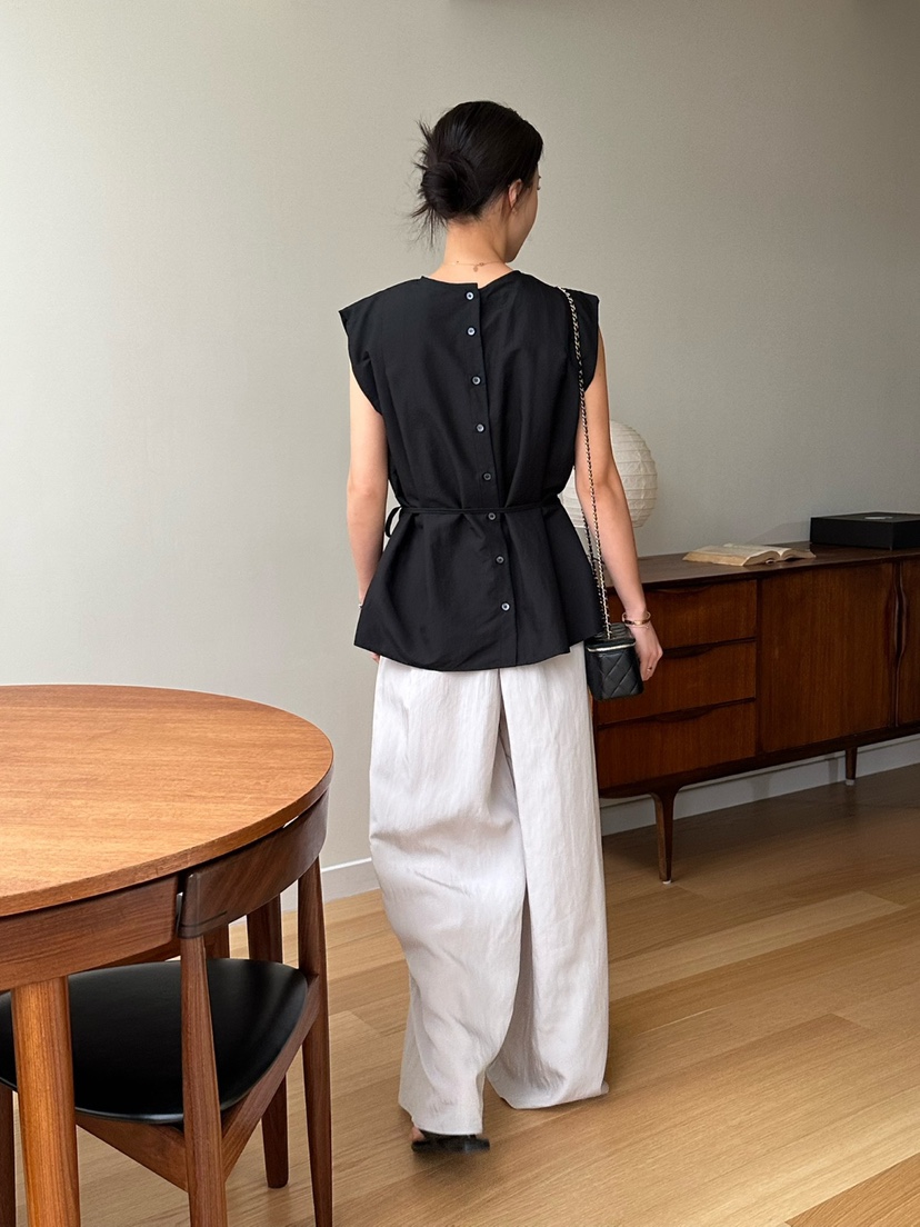 LE VASE韓國東大門直郵女裝新款時尚休閑襯衫蕾絲衫含腰繩LE VASE襯衫/蕾絲衫