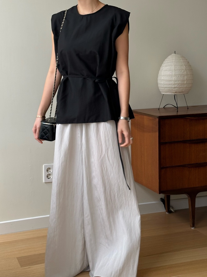 LE VASE韓國東大門直郵女裝新款時尚休閑襯衫蕾絲衫含腰繩LE VASE襯衫/蕾絲衫