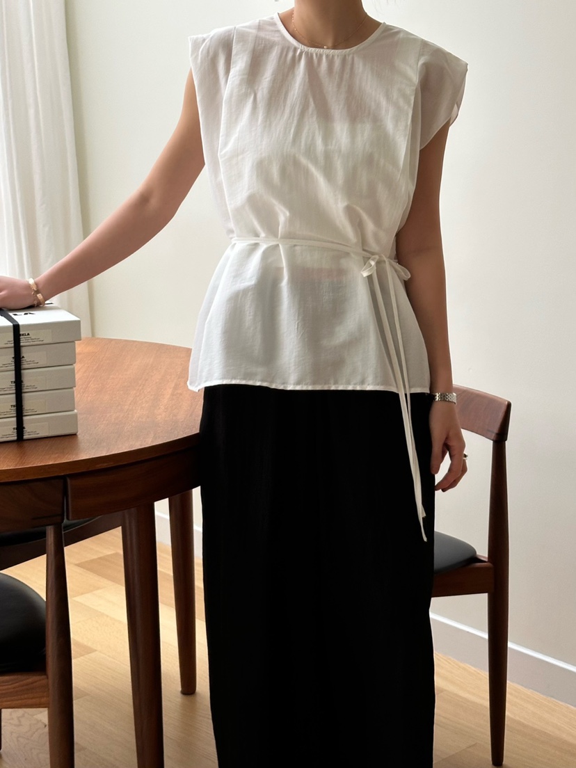 LE VASE韓國東大門直郵女裝新款時尚休閑襯衫蕾絲衫含腰繩LE VASE襯衫/蕾絲衫