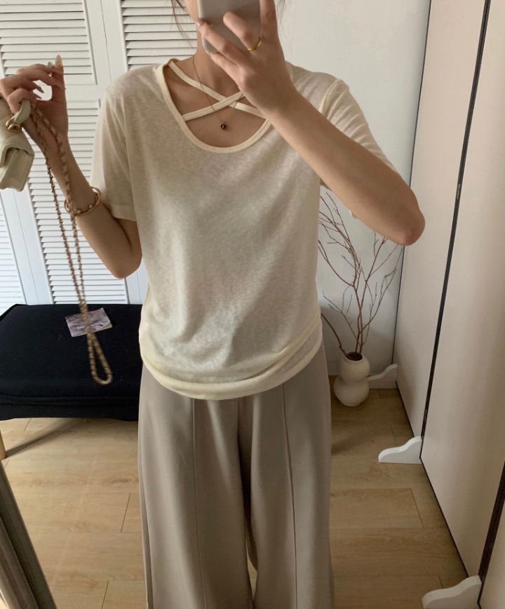 STAY HERE韓國東大門直郵女士新款時尚人氣26春夏T恤U領STAY HERET恤圖色2