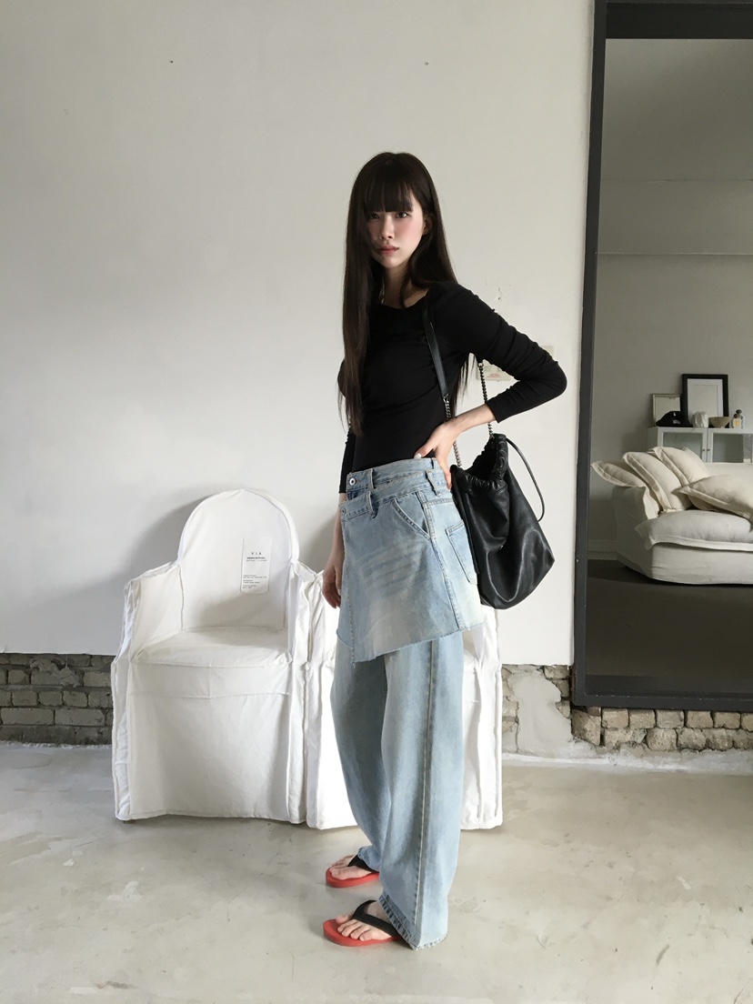 LEGACY韓國東大門直郵女士新品26春夏休閑時尚牛仔褲疊穿LEGACY牛仔褲