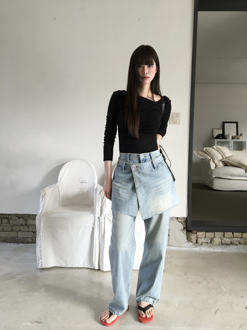 LEGACY韓國東大門直郵女士新品26春夏休閑時尚牛仔褲疊穿LEGACY牛仔褲