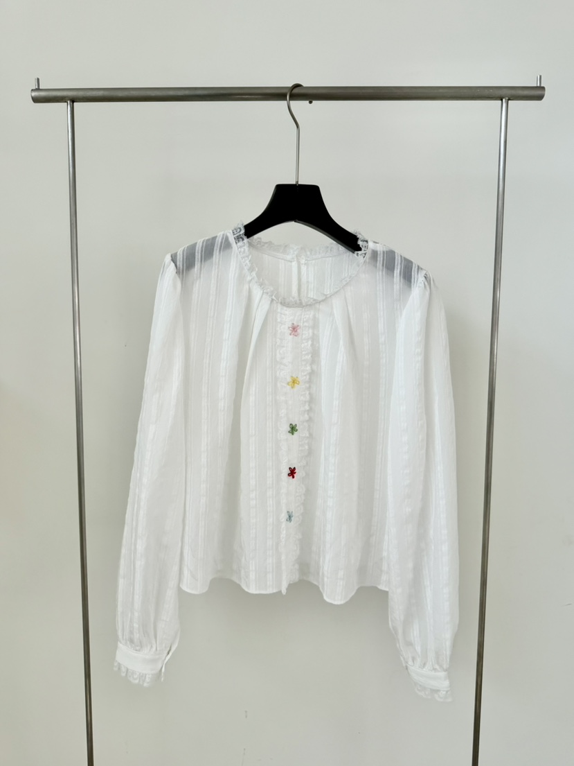 LE AVE韓國直郵女士新款推薦熱賣人氣休閑襯衫蕾絲衫刺繡LE AVE襯衫/蕾絲衫圖色1