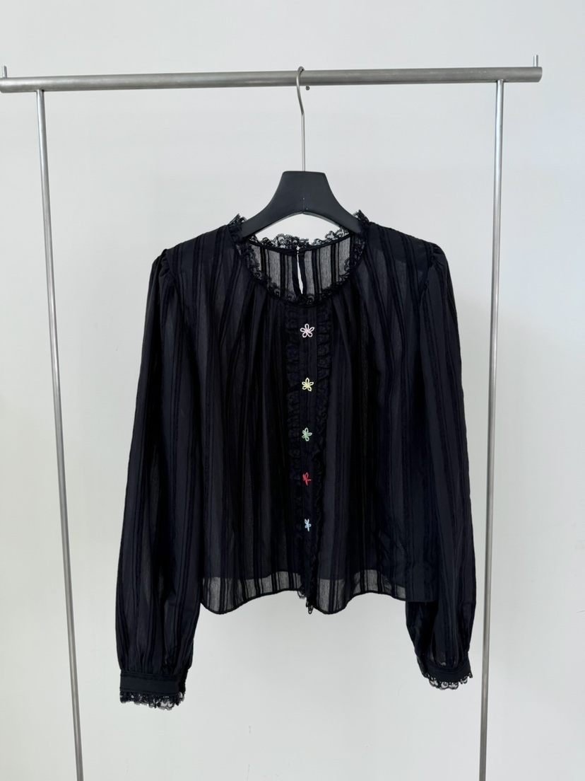 LE AVE韓國直郵女士新款推薦熱賣人氣休閑襯衫蕾絲衫刺繡LE AVE襯衫/蕾絲衫圖色2