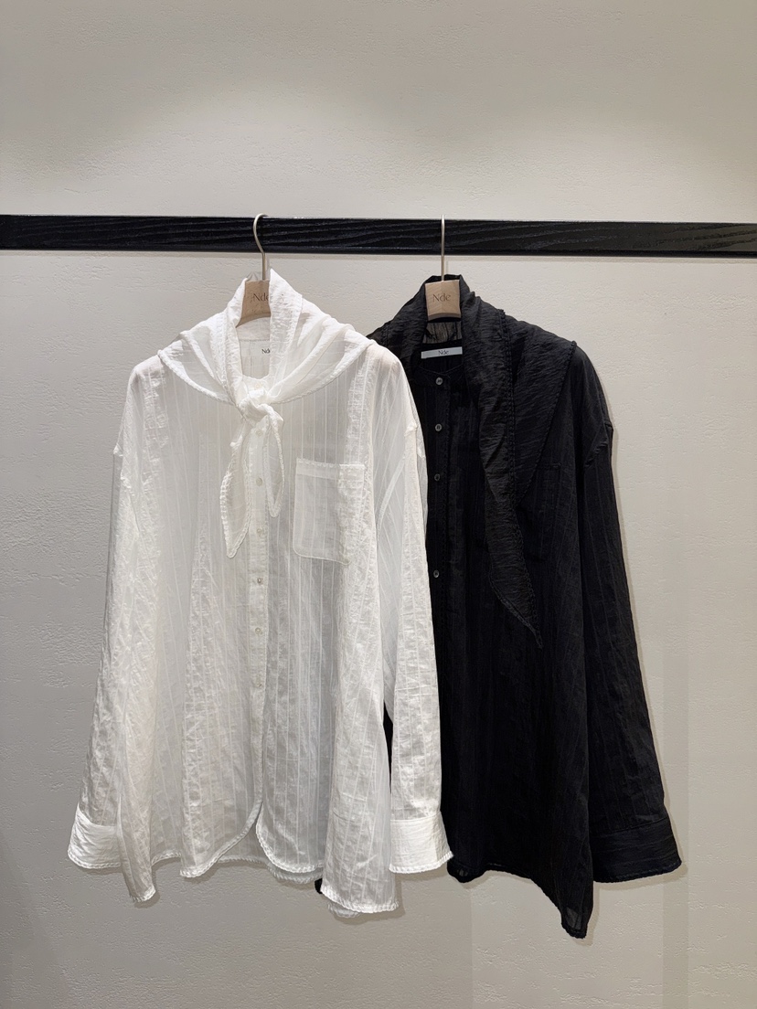 NDE韓國直郵實拍女士新款時尚襯衫蕾絲衫含絲巾刺繡套裝圍巾BOHEME_NDE襯衫/蕾絲衫