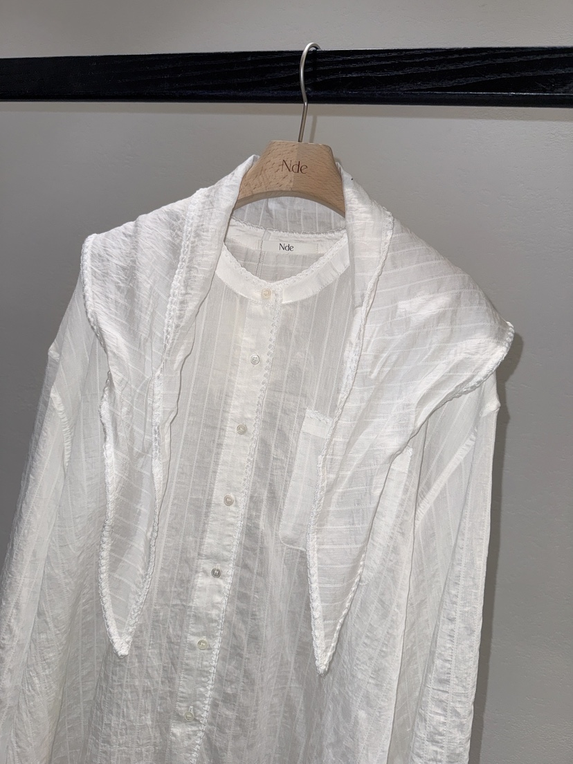 NDE韓國直郵實拍女士新款時尚襯衫蕾絲衫含絲巾刺繡套裝圍巾BOHEME_NDE襯衫/蕾絲衫