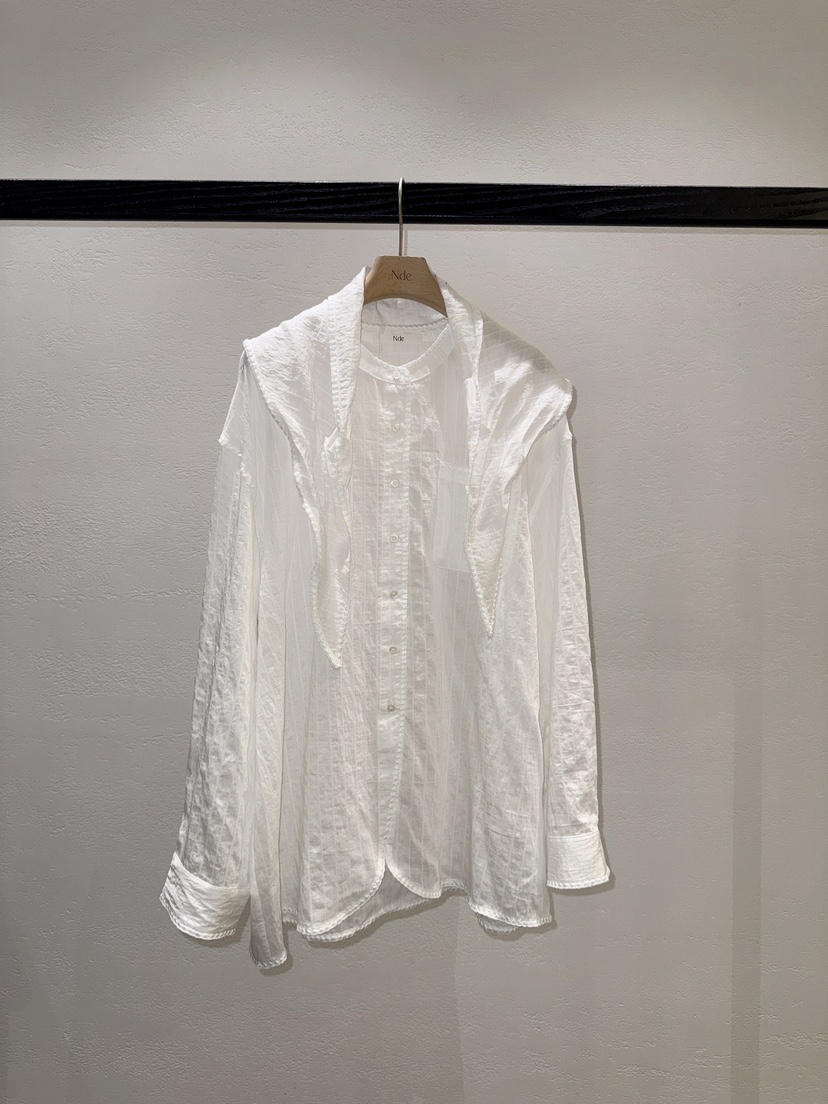 NDE韓國直郵實拍女士新款時尚襯衫蕾絲衫含絲巾刺繡套裝圍巾BOHEME_NDE襯衫/蕾絲衫圖色1