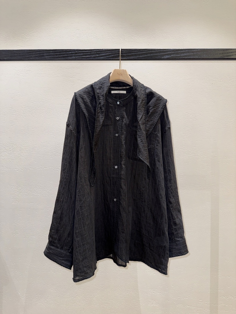 NDE韓國直郵實拍女士新款時尚襯衫蕾絲衫含絲巾刺繡套裝圍巾BOHEME_NDE襯衫/蕾絲衫圖色2