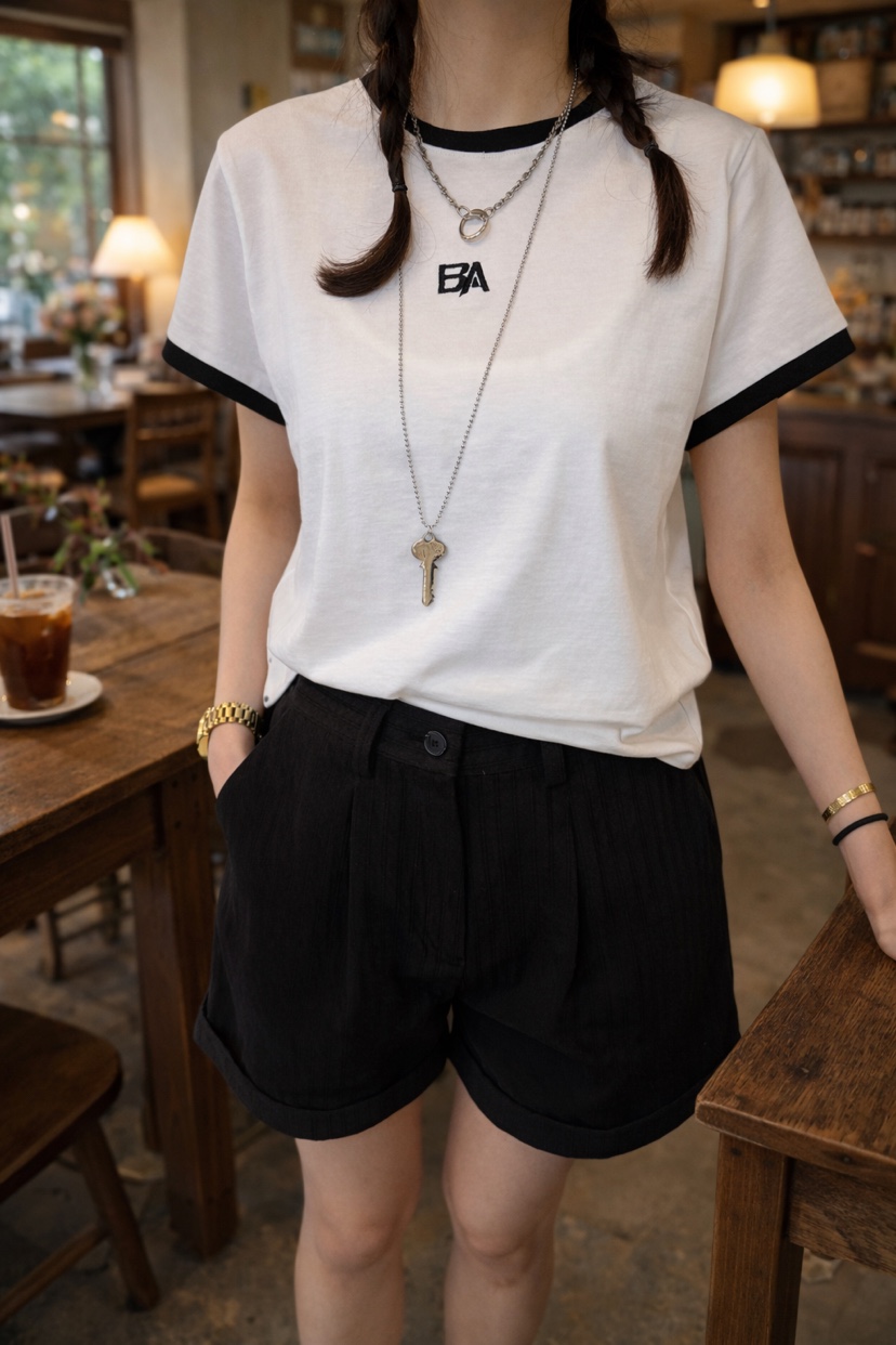 BOUND.A韓國直郵實拍女裝新品26春夏時尚休閑推薦T恤撞色BOUND.AT恤圖色1