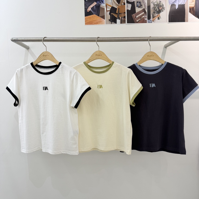 BOUND.A韓國直郵實拍女裝新品26春夏時尚休閑推薦T恤撞色BOUND.AT恤圖色2左二色